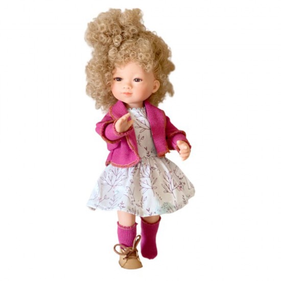 D'Nenes Κούκλα Βινυλίου Σγουρά μαλλιά - Φόρεμα με ζωάκια - 34εκ.
