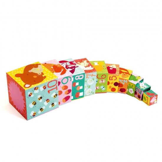 Djeco – 10 Κύβοι στοίβαξης & αρίθμησης 86 εκ. ύψος – Ζωάκια