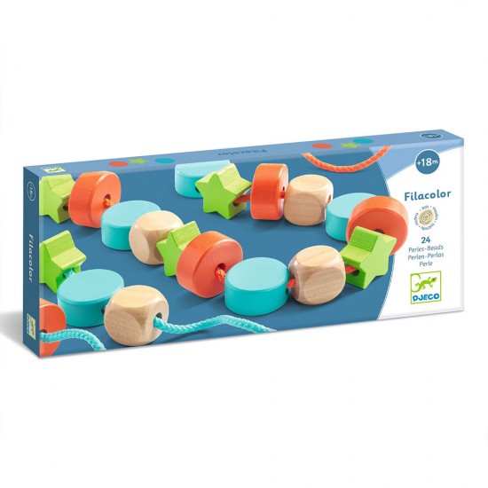 Djeco – Εκπαιδευτικό παιχνίδι λεπτής κινητικότητας με κορδόνι & ξύλινες χάντρες – 24 τεμάχια