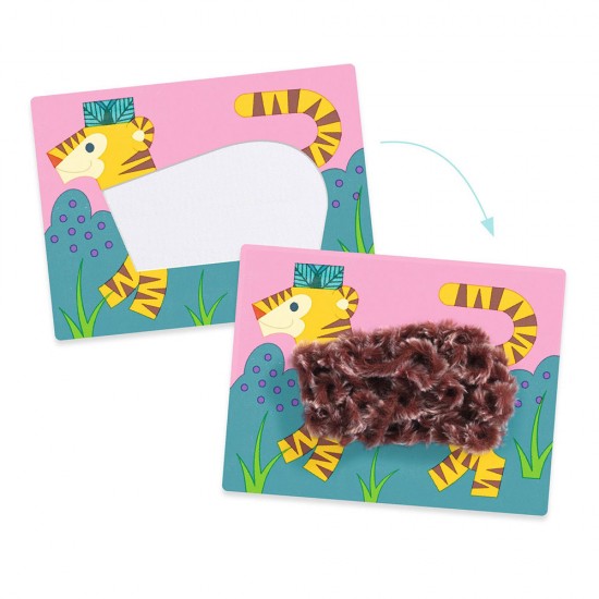 Djeco – Δημιουργώ εικόνες με πούπουλα κια βέλκρο – Ζωάκια με καπέλο