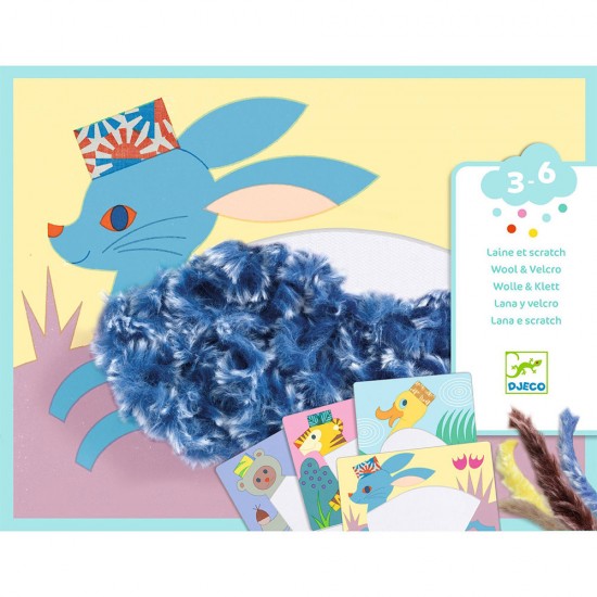 Djeco – Δημιουργώ εικόνες με πούπουλα κια βέλκρο – Ζωάκια με καπέλο