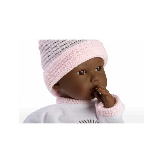 Llorens Κούκλα Μωρό - Μαύρο με Ροζ Σκούφο - Cuquita - 30εκ.