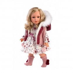 Llorens Κούκλα Μωρό - Ξανθιά με φλοράλ φόρεμα και ροζ Γιλέκο - Lucia - 40εκ.