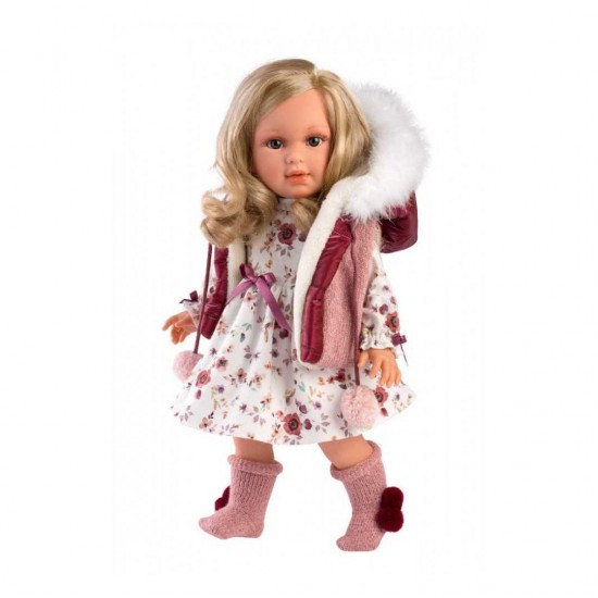 Llorens Κούκλα Μωρό - Ξανθιά με φλοράλ φόρεμα και ροζ Γιλέκο - Lucia - 40εκ.