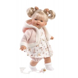 Llorens Κούκλα Μωρό - Ξανθιά, ροζ φορεμα, ζακέτα με κουκούλα - Roberta - 33εκ.