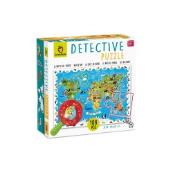 LUDATTICA – Detective Puzzle – Εξερευνώ τον Παγκόσμιο Χάρτη των ζώων με μεγεθυντικό φακό – Παζλ με 108 κομμάτια