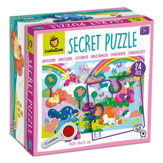 LUDATTICA – Secret Puzzle – Aνακαλύπτω τους μονόκερους με μαγικό φακό – παζλ με 24 κομμάτια