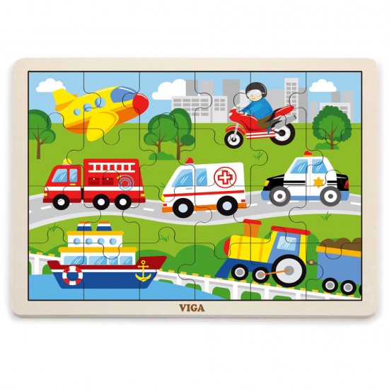 Viga Toys – Ξύλινο Παζλ με 24 κομμάτια – Οχήματα